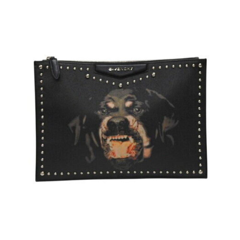 Givenchy Rottweiler stud clutch bag black leather